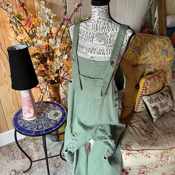 Fehrnvi Apparel Denim - 💚Fehrnvi Sage Green Women's Ripped Denim Overalls💚